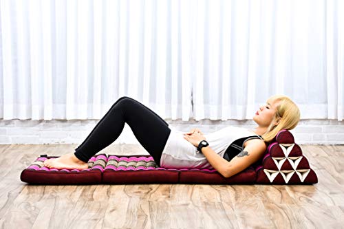 Image of Leewadee - Comfortable Japanese Floor Mattress Used As Thai Floor Bed with Triangle Cushion, Futon Mattress Or Thai Massage Mat, 67 x 21 inches, Auburn Pink