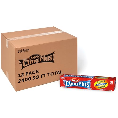 Saran Cling Plus Clear Plastic Wrap, Bulk Food Storage, Easy Dispense, 2,400 Sq Ft Roll