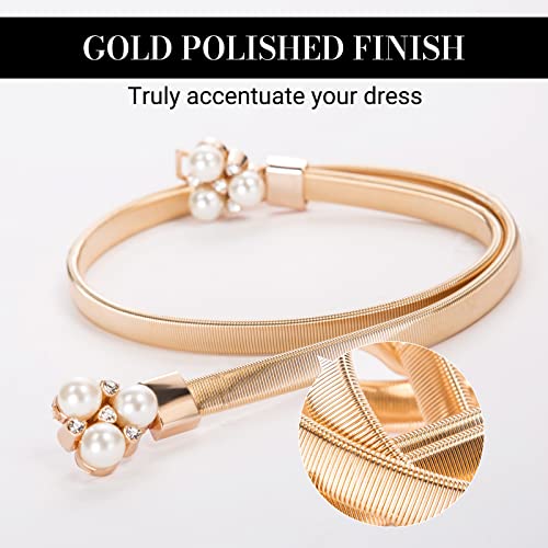 Grace Karin Gold Belts For Women Dress Skinny Elastic Waist Metal Chain, Gold-Flower, Large #TOP3