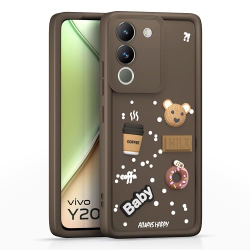 Image of Bintage Cute Fun Ball | Taddy Cartoon 3D Smiley Coffee Cup | Milk Donut | Full Protection Rubber Back Cover Compatible for Vivo V2307 / Vivo Y200 5G - Brown