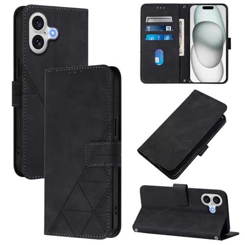 Étui en cuir pour iPhone style portefeuille géométrique noir idéal pour sorties et voyages