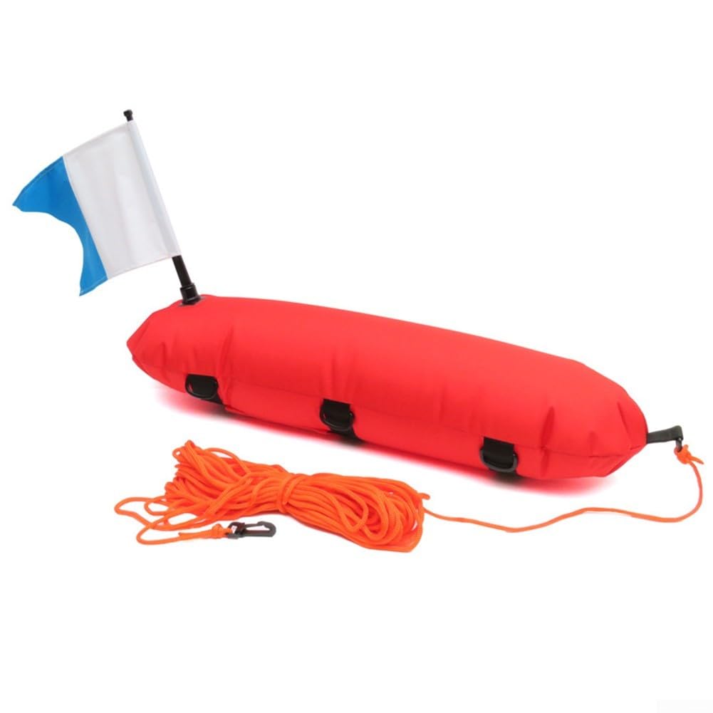 Boya de seguridad subacuática con diseño de bandera e inflado para pesca submarina, esnórquel, buceo, playa, buceo (rojo)