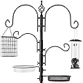 Best Choice Products 91in 4-Hook Feeding Station, Steel Multi-Feeder Kit Stand for Attracting Wild Birds w/ 2 Bird Feeders, Mesh Tray, Bird Bath, 4-Prong Base - Black