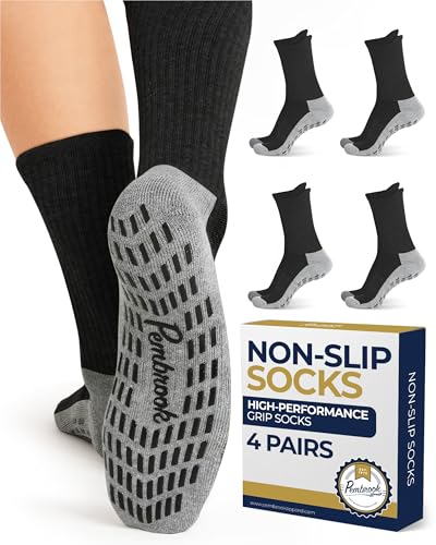 Image of Pembrook Non Slip Crew Grip Socks Men & Women - 4 Pairs | Non Slip Socks for Elderly, Hospital, Pilates, Yoga, Barre, Home