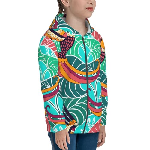 Colorful Bird Kids Pullover Hoodies Boys Zip Up Sweatshirts Girls Athletic Clothes with Pocket4