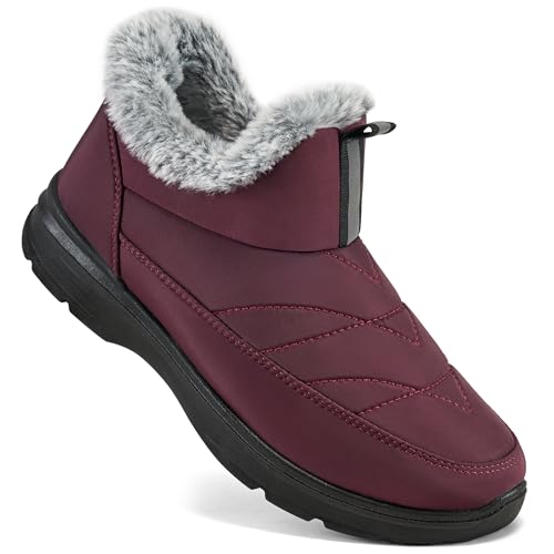 Ecetana Womens Winter Boots Snow Shoes Waterproof Warm Fur Lined Booties Slip on Ankle Boots for Walking