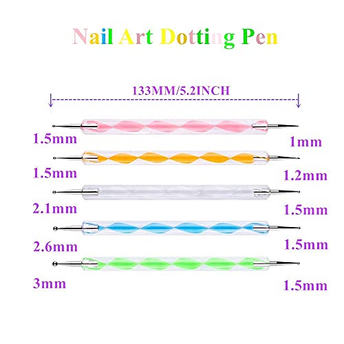 5 Pcs Set 2-Way Double Ended Dotting Tools, Nail Dotting Pen Marbleizing Tool Set Nail Polish Paint Manicure Dot Nail Art Tool Set, Embossing Stylus for Painting,Multi-Colored - Image 2