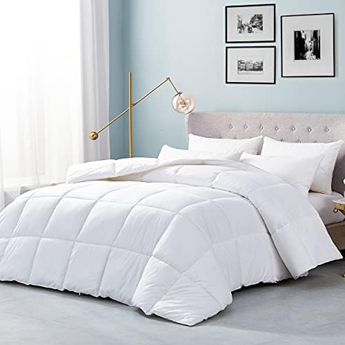 Luxurious Full/Queen Size Hard-to-FIND 75 Oz Fill Weight Goose Down Alternative Comforter, 600 Thread Count 100% Egyptian Cotton Cover, 700 Fill Power, Solid White Color - Thumbnail 3