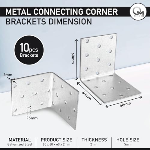 OMIDEAS 10 x Angle Brackets (60 x 60 x 60 x 2) Corner Metal Braces Wood Timber Galvanised Steel Sheet Connecting Joining Fixing L Repair Connector - Image 2