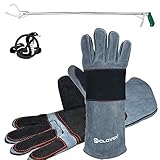 IC ICLOVER 47 Inch Snake Tongs+Animal Handling Gloves, Heavy Duty Standard Reptile Snake Tongs Grabber Catcher, Snake Bite Proof Gloves Kevlar Reinforced Leather Padding Palm&fingers, Anti Bite-16inch