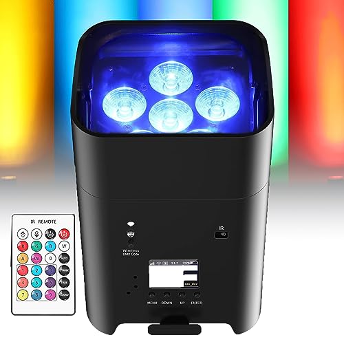 Uplighting senza fili RGBWA+UV con APP, telecomando e controllo DMX, schermo LCD, alimentato a batteria per spettacoli DJ, matrimoni, eventi