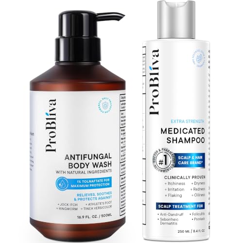 Image of ProBliva Antifungal Shampoo & Body Wash Set: Medicated Shampoo for Folliculitis, Scalp Psoriasis, Dandruff & Seborrheic Dermatitis - Antibacterial Body Wash Treatment Soap for Jock Itch, Ringworm