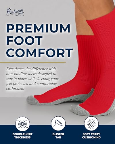 Pembrook 4 Pairs Crew Non Slip Socks - Gripper Socks for Men Women Husband Dad | Grippy Socks for Hospital Yoga Pilates Barre3