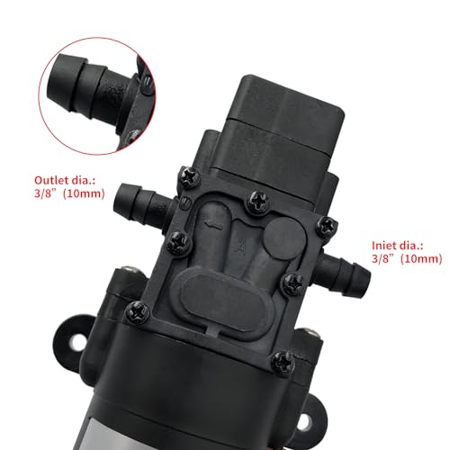 DC 12V Diaphragm Pump, Self-Priming Sprayer Pump, 1.2 GPM 87 PSI Pressure Switch Adjustable water pump, With 2 hose clamps, for RV Camping Shower Garden Irrigation - Thumbnail 6