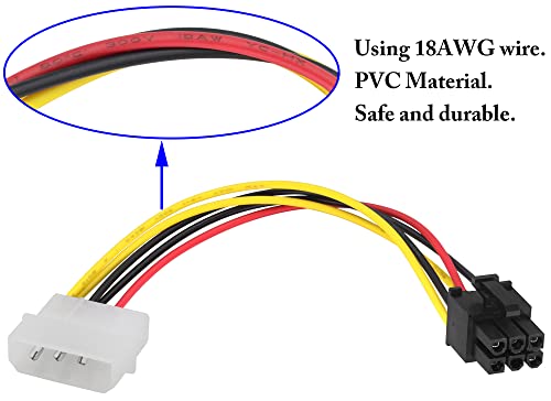 Zdycgtime 4Pin Molex Male To 6Pin Pci-E Male Graphics Card Power Cord Adapter,Molex To 6Pin,4-Pin Molex To 6-Pin Pci-E Express Cable Graphics Adapter Conversion Cable.(17Cm/2Pack) #TOP4