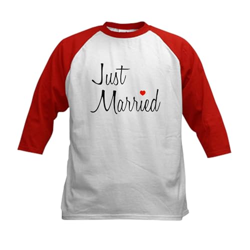 CafePress Just Married (Black Script W/Heart) Baseball JERS Kids Cotton Baseball Jersey, 3/4 Raglan Sleeve Shirt