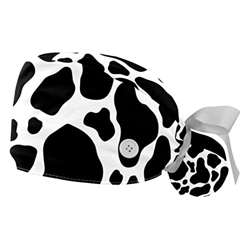 Bonnet de travail bouffant lot de 2 avec bouton motif vache taille unique
