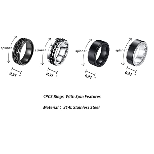 yfstyle 4PCS Stainless Steel Rings for Men Wedding Ring Cool Simple Band Rings for Men Black Plated Matte Finish Stackable Bands Rings Size 6-12-black setA-6 - Thumbnail 2