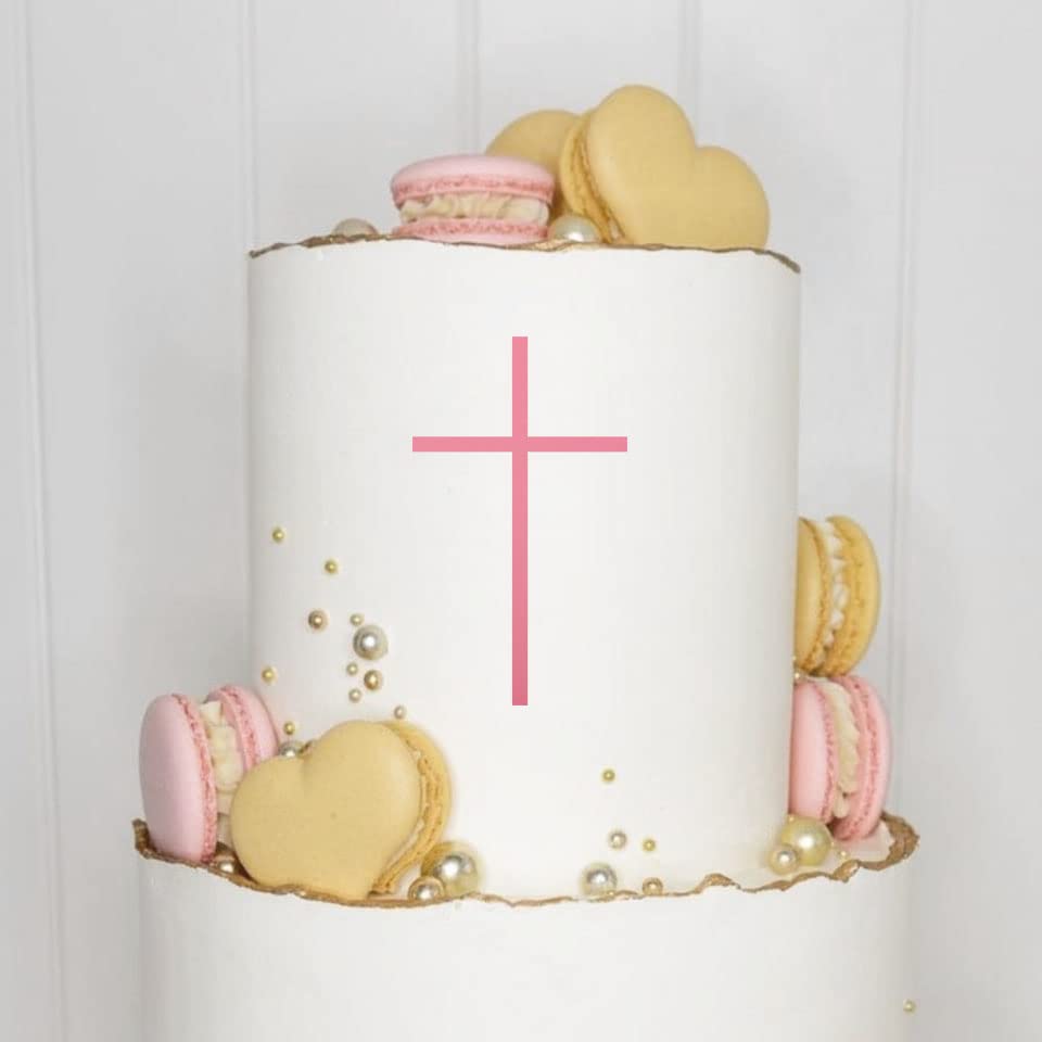 Cake Topper (Kreuz) Charm, Acryl/Holz, Taufe, Kommunion, Konfirmation, Firmung, Tortenstecker, Torte, Kuchen, Stecker, Deko, Caketopper (1 Stück, Rosa)