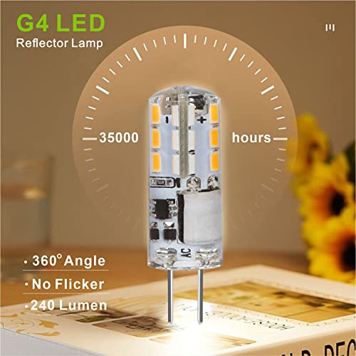 AIMEOKO G4 LED Bulb 2W AC/DC 12V 10W-20W T3 Halogen Bulb Equivalent,Soft Warm White 2700K, Non-dimmable JC Bi Pin G4 Base Lights,for Landscape Chandelier Home Lighting-10 Pack