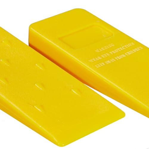 Foto von Relaxdays Fällkeil, 4er Set, 14 & 21 cm, Kunststoff, Keile mit Widerhaken, mechanische Forstkeile zum Baumfällen, gelb