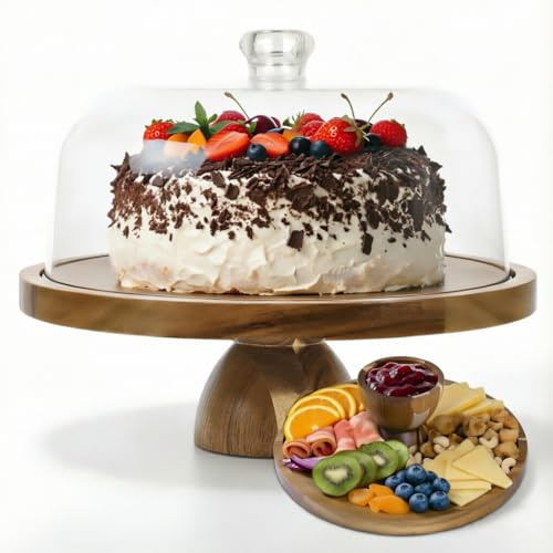 JOCHER Acacia Wood Cake Stand with Lid, 12in Cake Stand