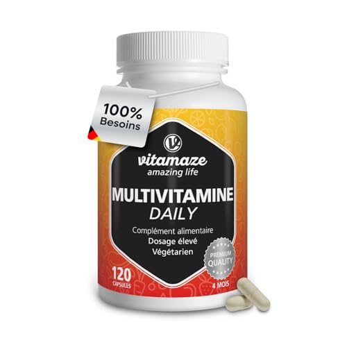 Multivitamines Gélules à Fort Dosage pour Hommes et Femmes, 13 Vitamines Naturelles A, B, C, D, E, K, 120 Capsules Vegan pour 4 Mois, sans Additifs Inutiles, sans Iode…