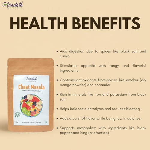 Image of Avadata Organics Chaat Masala Powder, 50g | Premium Spice Blend, 100% Pure and Natural, Perfect for Flavoring Indian Snacks | Hygienically Packed | Premium Spices & Herbs | No Added Sugar Additives & Preservatives