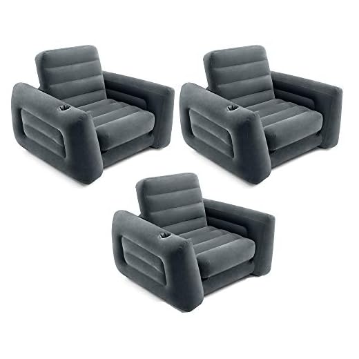 Intex 66551EP Inflatable Pull-Out Sofa Chair Sleeper That Works as a Air Bed Mattress, Twin Sized (3 Pack)