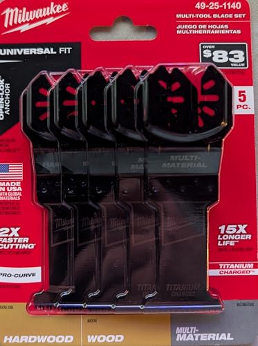 MILWAUKEE Open-LOK Universal Fit Oscillating Multi-Tool Blade Set 5-Piece Titanium Charged Bi-Metal Japanese Tooth for Wood Hardwood Drywall PVC