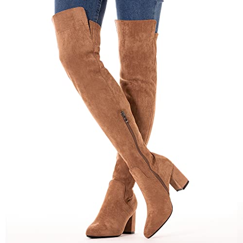 Mtzyoa Women Over The Knee Boots Suede Thigh High Low Block Heel Brown Size 8 Stretch Otk Walking Comfort thumb #6
