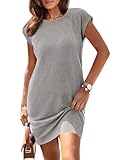 UNCLECAT Womens T Shirt Midi Dresses Summer Cap Sleeve Crewneck Loose Fit Casual Dress with Pockets Grey