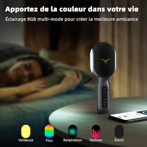 Micro karaoke compatible iPhone et Android doté de haut-parleurs et effets LED - 6