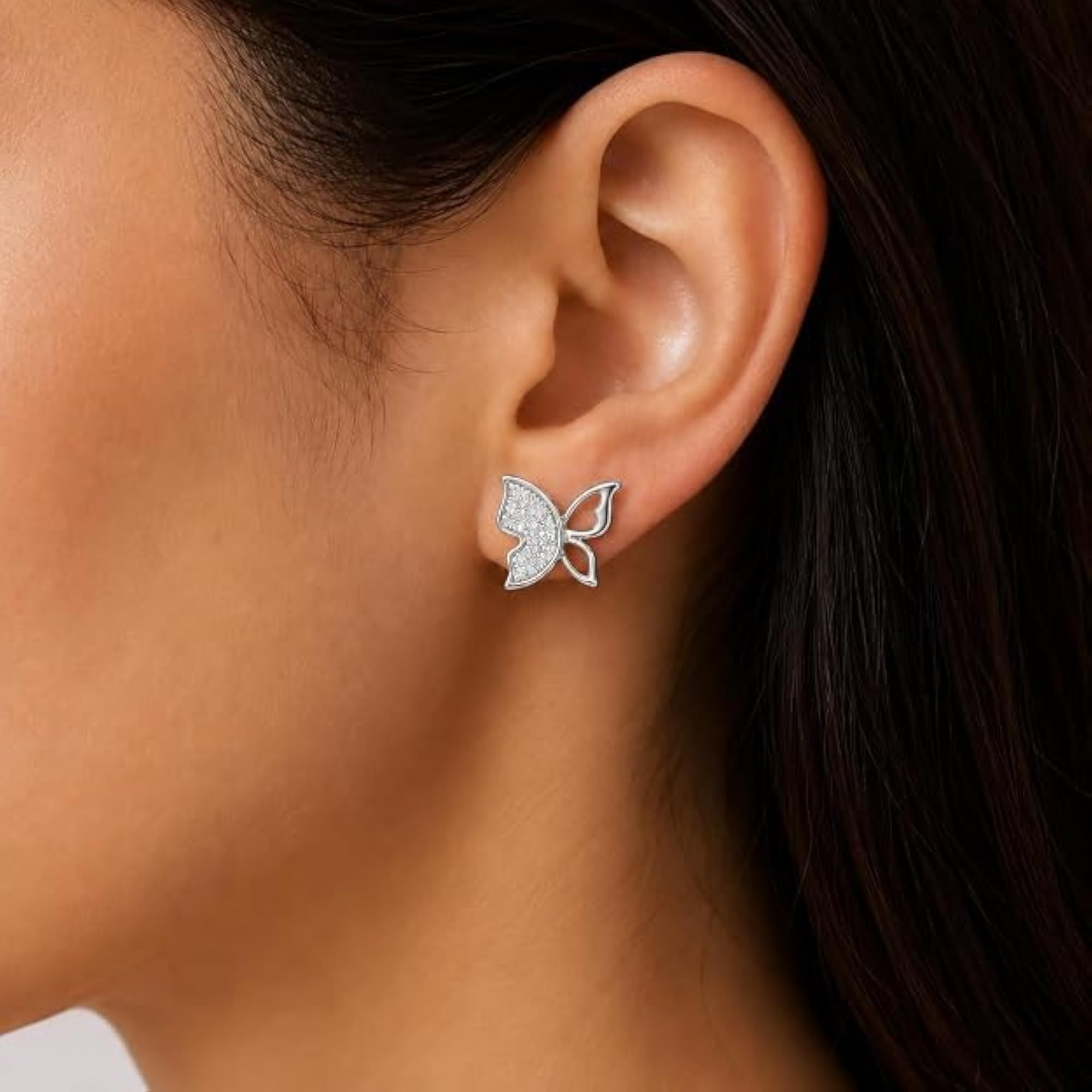 Women's Sparkling Sterling Silver Butterfly Stud Earrings, Cubic Zirconia