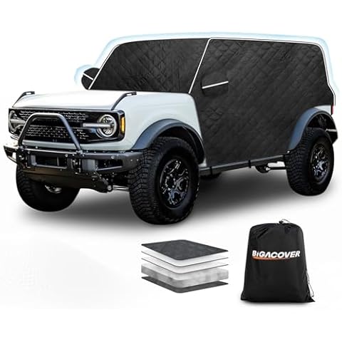 Car Hail Cover Protector for Bronco 4 Door 2021-2023, 210D Cotton Sun Heat Protection Outdoor Half Covers with Waterproof UV Resistant Windproof Heavy Duty All Weather for Bronco 4 Door 2021-2023 Cover