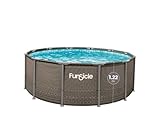 FUNSICLE Piscine Tubulaire Ronde Oasis à Hublot - avec Épurateur - Échelle de Sécurité - Bâche de Protection - Tapis de Sol et Kit d'entretien - Marron Tressé - 4,57 x 1,22 m