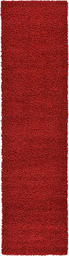Unique Loom Solid Shag Collection Area Rug (2' 7" X 10' Runner, Cherry Red) #TOP1