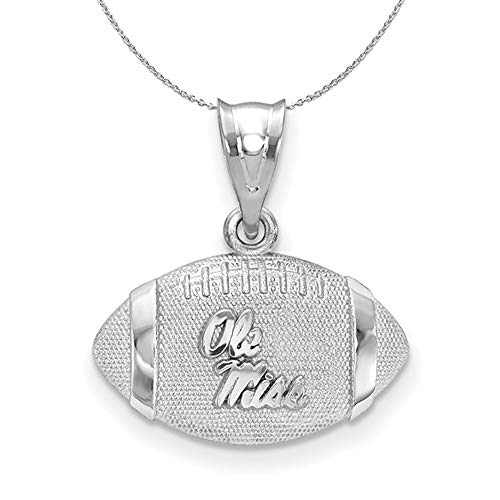 The Black Bow Silver U. of Mississippi 3D Football w Logo Necklace - 20 in