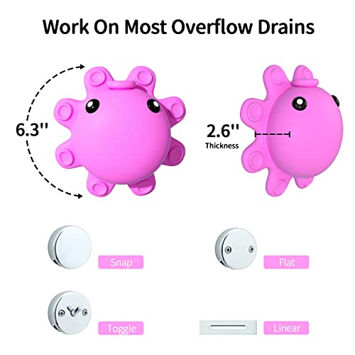 Bath Tub Overflow Drain Cover- Bathtub Drain Cover, Silicone Bathtub Overflow Cover With Suction Cup, Tub Overflow Drain Stopper Adds Inches Of Water For Deeper Bath, Bathroom Accessories, Deep Pink #TOP3