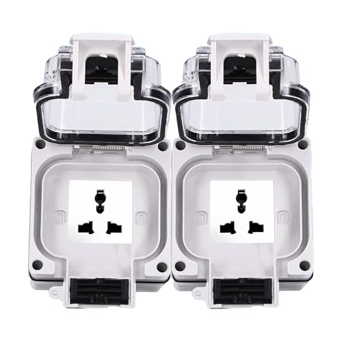 Image of MX IP66 Waterproof Outdoor Socket Box with Dual 13A Universal Sockets, 250V Weatherproof Dustproof Electrical Wall Outlet with Locking System & Spring Cover for Garden, Balcony, Patio & Terrace