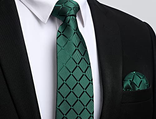 Image of Enlision Ties for Men Plaid Stripe Tie Handkerchief Woven Classic Formal Necktie Pocket Square Clip Set