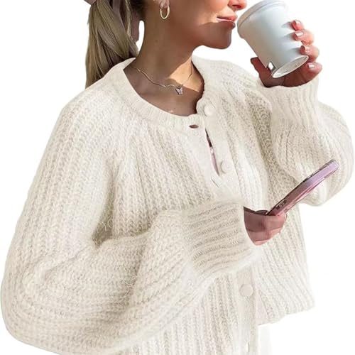 Image of Sumleno Womens Open Front Button Down Sweater Long Sleeve Y2k Chunky Knit Cardigan Trendy Fall Outfits Casual Knitwear Coats