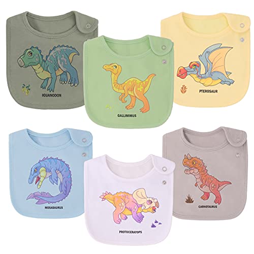 Maiwa Dinosaur Cotton Waterproof layer Baby Bibs for Boys for Drool Drooler Teething with Snaps ,OEKO-TEX certified print