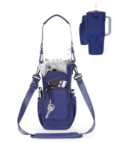 sportsnew Water Bottle Carrier Bag with Phone Pocket for 30oz 40oz Tumbler with Handle Accessories Insulated Water Bottle Holder Pouch with Strap Crossbody with Straw Cover