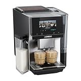 Siemens Kaffeevollautomat EQ700 iAroma, Full-Touch-Display, integrierter Milchbehälter, Tassenwärmer, Cold Brew und Slow Brew, Home Appliances App, Edelstahl schwarz, TQ727D03