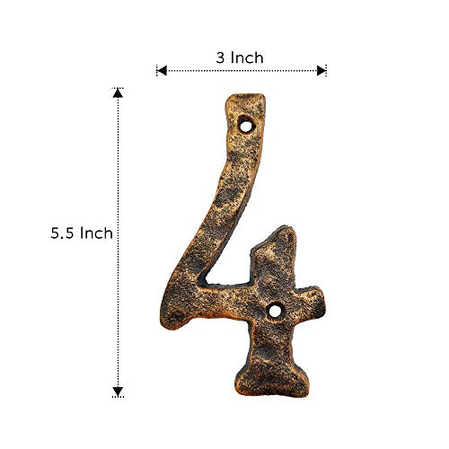5.5 Inch House Numbers, Cast Iron Home Address Number, Featuring Solid/Heavy Duty & Sturdy, Uneven Bronze-Colored,Number 4 #TOP1