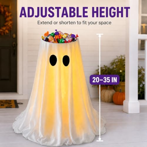 Lighted Halloween Ghost Candy Bowl,Halloween Ghost Decor with Remote - image 2