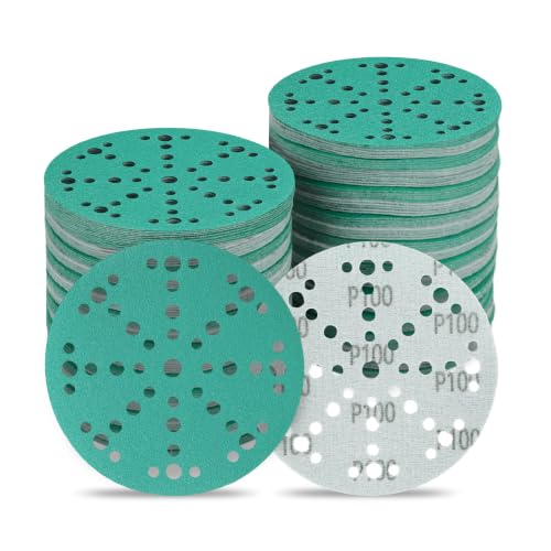 Image of 6 Inch 49 Hole Wet Dry P100 Grit Sanding Discs - 50 Pack Box | Fits Festool ETS / RO 150 Sanders, Zirconia Heavy-Duty Hook & Loop Film Sandpaper for Wood, Auto, Metal, Paint, Body & More