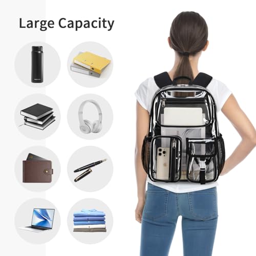 Image of Cusangel Heavy Duty Clear Backpack,16.5 x12 x5inch TPU Large Capacity See Through Backpack for Sport Events,Travel (Black-24PCS)