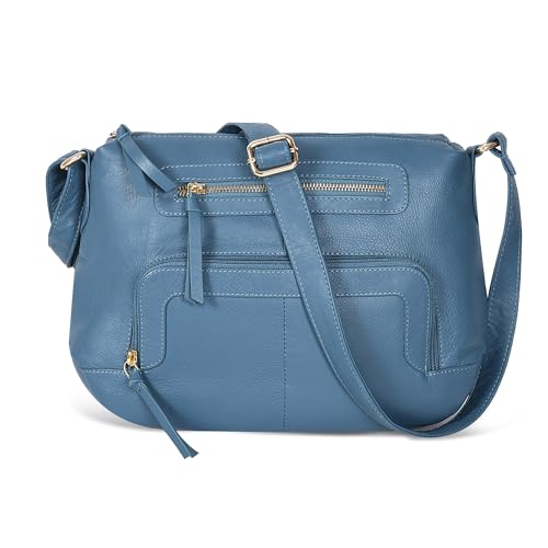 Image of Oak Leathers Women's Crossbody Bag - Genuine Leather Crossover Shoulder Purse With Adjustable Sling Strap - Medium Size